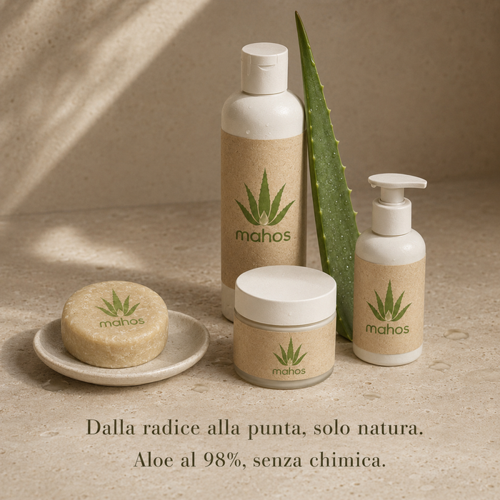 Rituale Capelli MAHOS: shampoo delicato, maschera nutriente e shampoo solido all'aloe vera