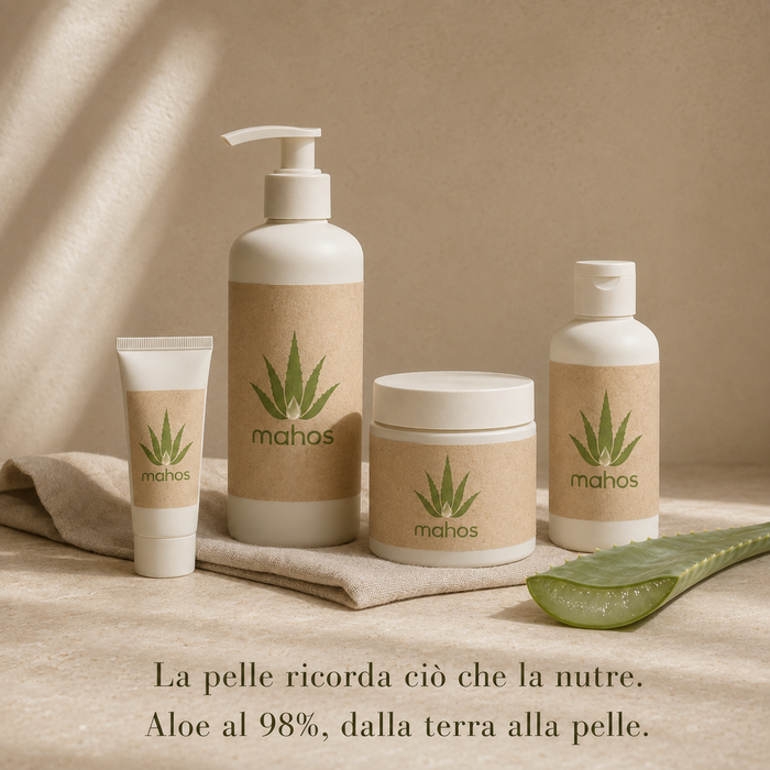 Rituale Corpo MAHOS: latte corpo, crema al burro di karité, crema mani e gel puro all'aloe vera di Fuerteventura