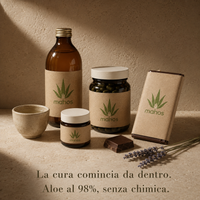Rituale Benessere MAHOS: succo di aloe vera bio, spirulina in compresse e cioccolato di Fuerteventura