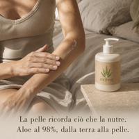 Latte corpo MAHOS all'aloe vera applicato sul braccio